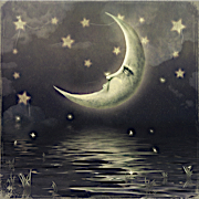 Frosty Crescent Moon and Stars over Water