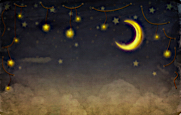 Stars and Crescent Moon Hanging in Sky