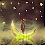 Man Sailing on a Crescent Moon