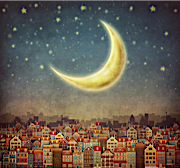 Crescent Moon over Houses