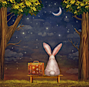Bunny on a bench staring at the moon